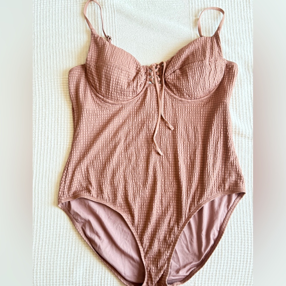 Brown One-Piece Swimsuit w/ Wired Bustier, XL